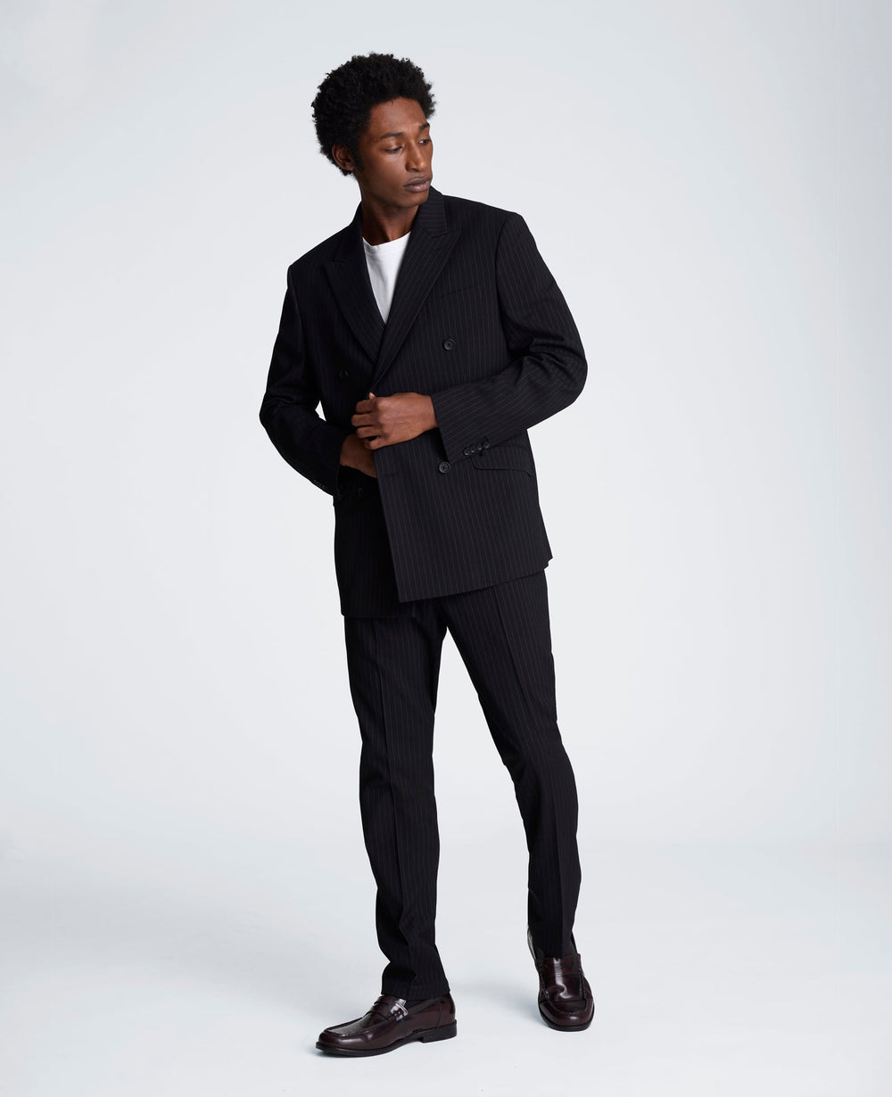 Kenneth Cole Ready Flex Slim-Fit Pinstripe Double-Breasted Suit | BLACK PINSTRIPE