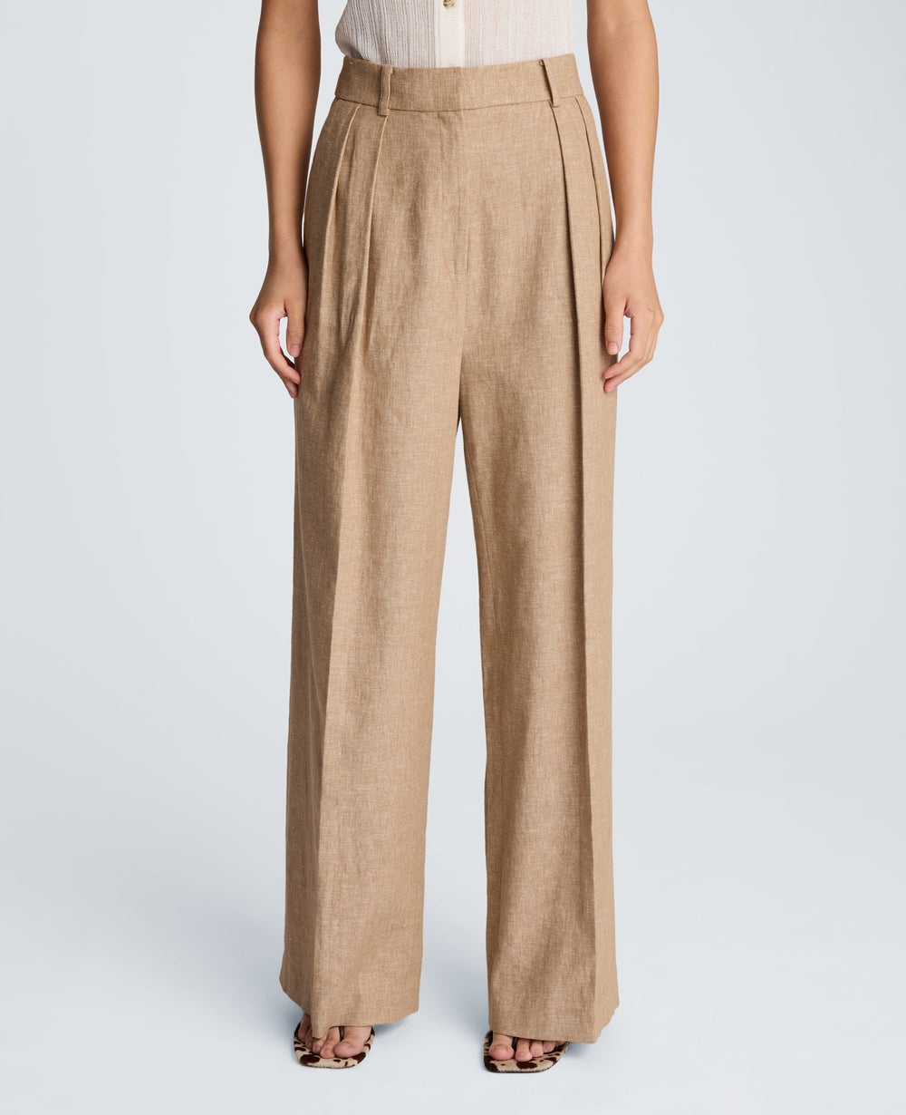 Kenneth Cole High Rise Fly Front Double Pleat Wide Leg Linen Blend Pant | MESA TAUP/MELANGE