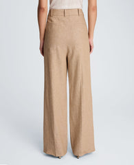 Kenneth Cole High Rise Fly Front Double Pleat Wide Leg Linen Blend Pant | MESA TAUP/MELANGE