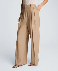 Kenneth Cole High Rise Fly Front Double Pleat Wide Leg Linen Blend Pant | MESA TAUP/MELANGE