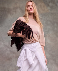 Kenneth Cole Fringe Slouch Hobo Bag | DARK BROWN