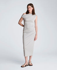 Kenneth Cole Ruched Waist Midi Off-The-Shoulder Dress | STONE GREY
