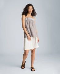 Kenneth Cole Shirred Neck Cami with Lace Trim Detail | BRUNETTE/PURE WHITE