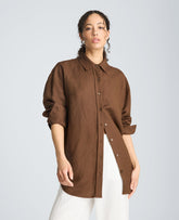 Kenneth Cole Drop Shoulder Button Front Boyfriend Shirt | BRUNETTE