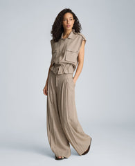 Kenneth Cole High Rise Fly Front Wide Leg Triple Pleat Pant | BRUNETTE/PUR WHT