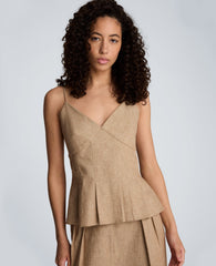 Kenneth Cole Linen Fitted Cami with Pleated Body | MESA TAUP/MELANGE