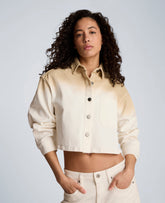 Kenneth Cole Gradient Oversized Cropped Shacket in Comfort Stretch Denim | TAN GRADIENT