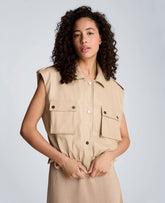 Kenneth Cole Faux Leather Snap Front Jacket with Drawcord Waist | TIMELESS TAUPE