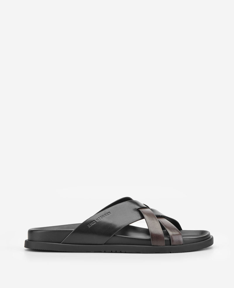 Kenneth Cole Wooper Leather Sandal | BLACK / GANACHE LEATHER