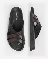 Kenneth Cole Wooper Leather Sandal | BLACK / GANACHE LEATHER