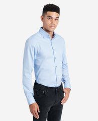 Kenneth Cole Slim-Fit Button-Down Stretch Dress Shirt with TEK FIT | LIGHT BLUE