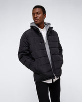 Kenneth Cole Black Puffer Jacket – Plush Warmth & Jersey Hood | KC | BLACK