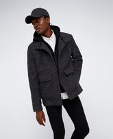 Kenneth Cole Charcoal Boucle Wool Jacket with Jersey Hood – Men’s Fit | CHARCOAL
