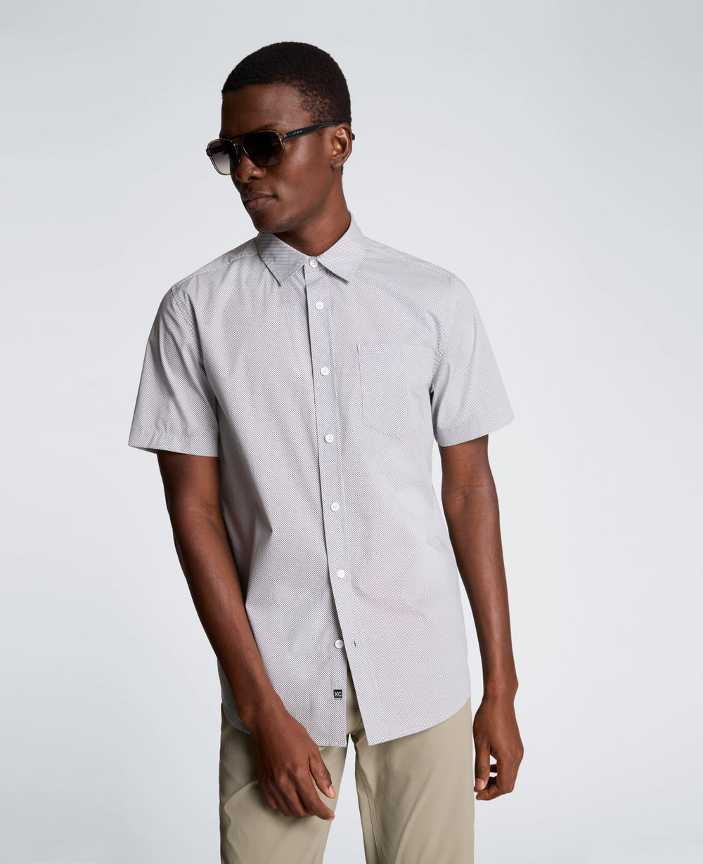 Kenneth Cole Short Sleeve Sport Shirt with Chest Pocket | ABSTRACT OXFORD GEO BLACK