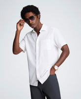 Kenneth Cole Slim Fit Short-Sleeve Mixed-Media Sport Shirt | WHITE