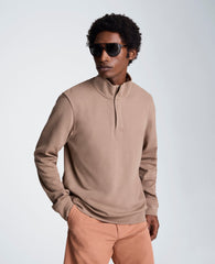 Kenneth Cole Hidden Placket Quarter Zip Sweater | DARK BEIGE