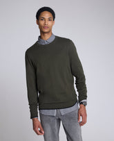 Kenneth Cole Crewneck Sweater with Tipping Details | HEATHER DARK GREEN