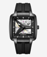 Kenneth Cole Skeleton Automatic Black Silicone Strap Watch | BLACK