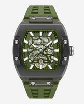 Kenneth Cole Skeleton Automatic Green Silicone Strap Watch | GREEN
