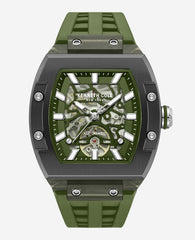 Kenneth Cole Skeleton Automatic Green Silicone Strap Watch | GREEN