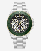 Kenneth Cole Skeleton Automatic Green Contrast Dial Bracelet Watch | SILVER/GREEN