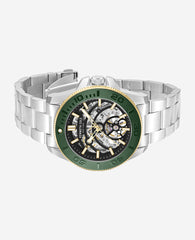 Kenneth Cole Skeleton Automatic Green Contrast Dial Bracelet Watch | SILVER/GREEN