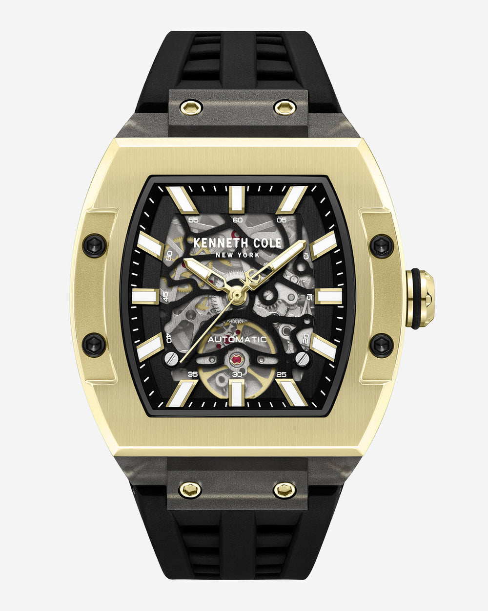 Kenneth Cole Men’s Square Skeleton Watch – Automatic Silicone Band | KC | BLACK