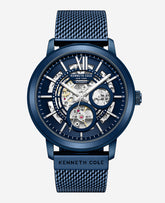 Kenneth Cole Skeleton Automatic Blue-IP Stainless Steel Mesh Strap Watch | BLUE