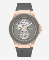 Kenneth Cole Skeleton Automatic Rose Gold Silicone Strap Watch | TT GOLD ROSE/GUN