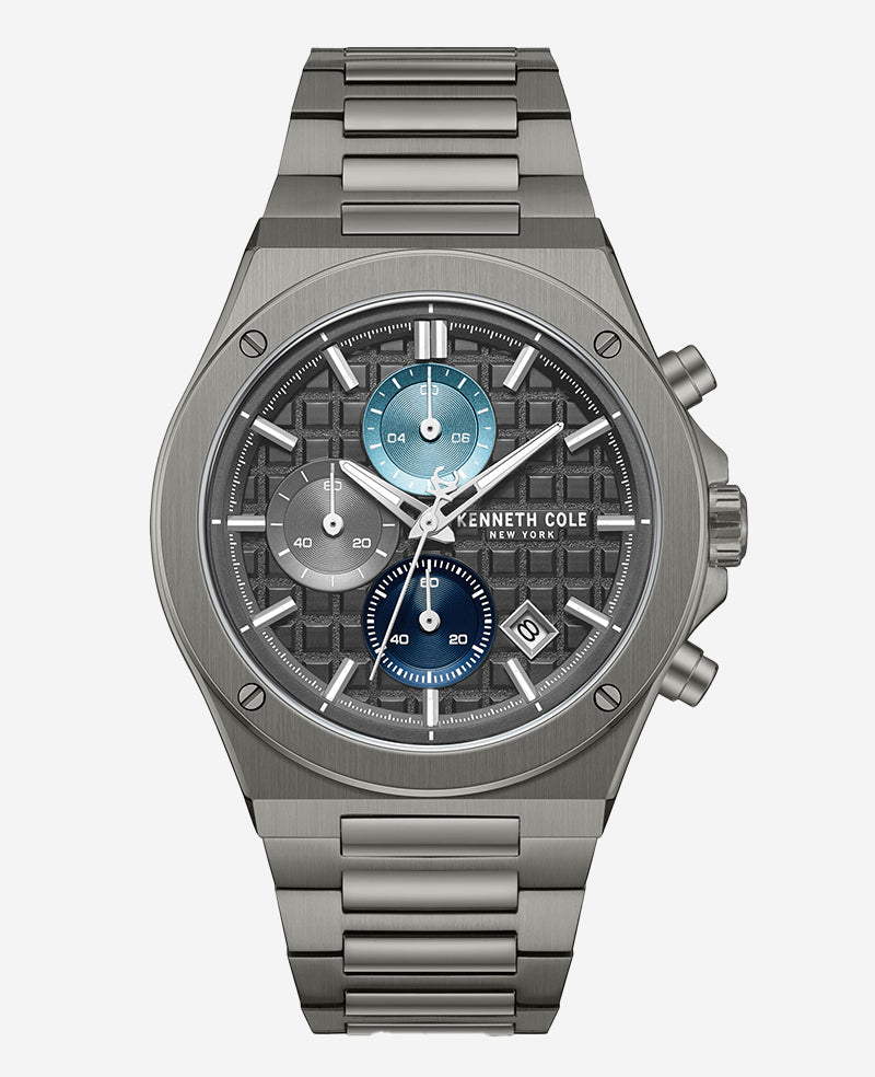 Kenneth Cole Dress Sport Chronograph Multi Tone Dial Stainless Steel Bracelet Watch | GUN