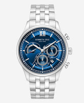 Kenneth Cole Dress Sport Chronograph Blue Dial Stainless Steel Bracelet Watch | SILVER