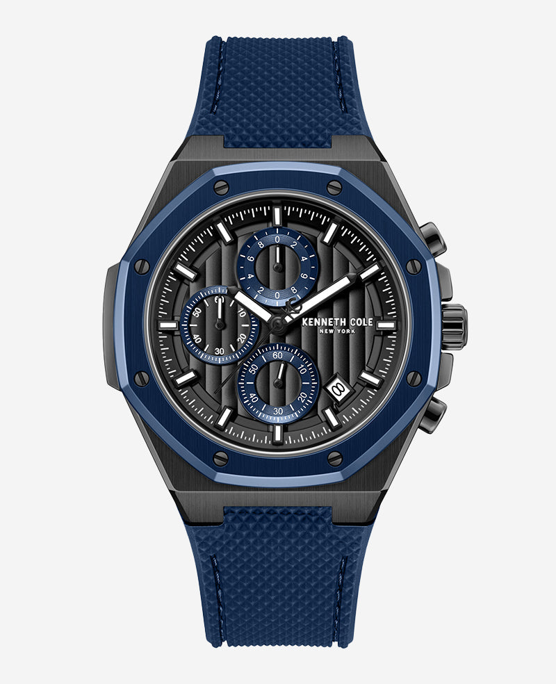 Kenneth Cole Dress Sport Chronograph Two-Tone Silicone Strap Watch | TT BLACK/BLUE