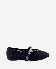 Kenneth Cole Zeta Woven Knit Stone Embellished Ballet Flat | BLACK KNIT