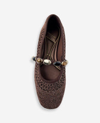 Kenneth Cole Zeta Woven Knit Stone Embellished Ballet Flat | BROWN KNIT