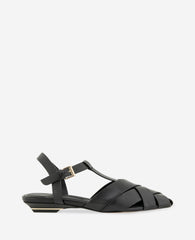 Kenneth Cole Bindy Woven Leather T-Strap Sandal | BLACK LEATHER