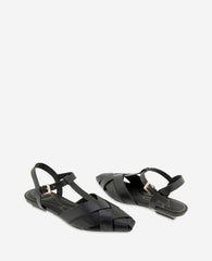 Kenneth Cole Bindy Woven Leather T-Strap Sandal | BLACK LEATHER