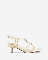 Kenneth Cole Gemma Embellished Strappy Metallic Leather Kitten Heel Sandal | GOLD