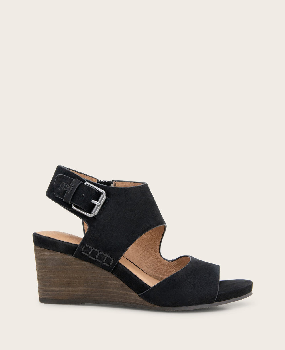 Kenneth Cole Shop Tilly Nubuck Wedge Sandal Black | Gentle Souls by KC | BLACK NUBUCK