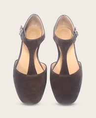 Kenneth Cole Wyatt Suede T-Strap Flat in Chocolate | Gentle Souls KC | CHOCOLATE SUEDE