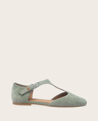 Kenneth Cole Wyatt Suede T-Strap Flat in Sage | Gentle Souls by KC | SAGE SUEDE
