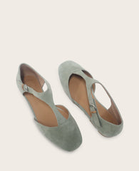 Kenneth Cole Wyatt Suede T-Strap Flat in Sage | Gentle Souls by KC | SAGE SUEDE