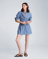Kenneth Cole Smocked Dolman Sleeve Mini Shirt Dress | LAKE BLUE MULTI