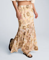 Kenneth Cole Mesh Pull On Godet Fit and Flare Maxi Skirt | PASTEL YELLOW MULTI