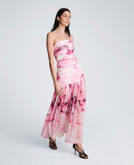 Kenneth Cole Printed Mesh Strapless Maxi Dress | POP PINK MULTI