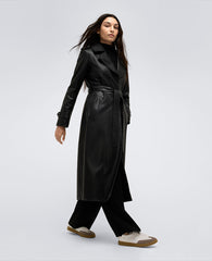 Kenneth Cole Shop Faux Leather Belted Trench Coat – Black | Kenneth Cole | BLACK