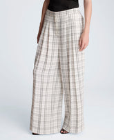Kenneth Cole High Rise Fly Front Wide Leg Triple Pleat Lined Plaid Pant | FEATHER WHITE/BLACK