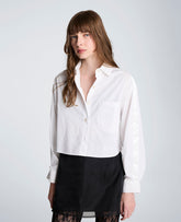 Kenneth Cole Button Front Crop Shirt with Satin Detail | PURE WHITE