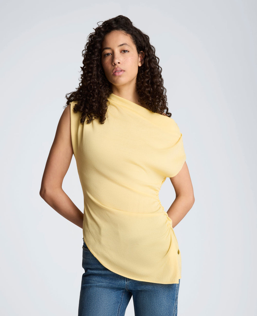 Kenneth Cole Asymmetrical Drape Neck Top | PASTEL YELLOW