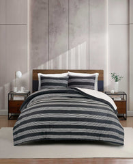 Kenneth Cole Banded Stripe Textured Comforter Set | CHARCOAL