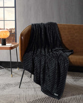 Kenneth Cole Textured Solid Throw Blanket | BLACK
